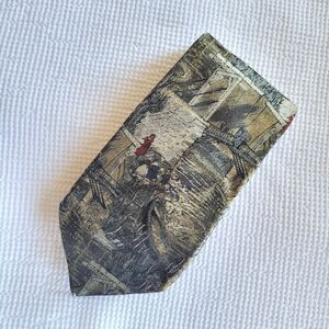 Vintage INNOCENTI River Bridge Scene Novelty Tie 57" Men's Silk USA Lady in Red